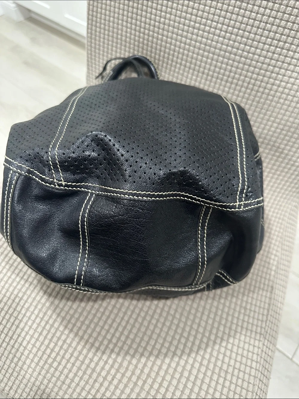 Prada vintage  Black Drawstring Shoulder Bag with Contrast Stitching